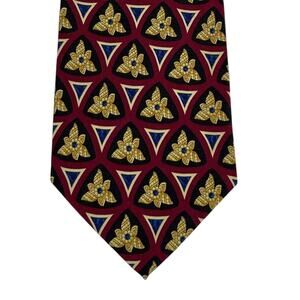 VTG Valentino Cravatte Silk Tie‎ Burgundy Gold Blue Geometric Medallion Italy